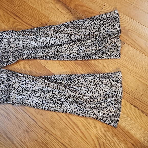 Gold Sequins Animal Print Bell Wide Leg Pants Fully Lined Size 2 - Picture 2 of 7